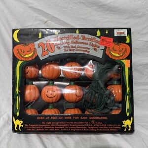 VTG Electrified Terrified Blinking Halloween Plastic Pumpkin Lights 20ct String